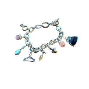 Premier Designs Silver Tone Girly Toggle Clasp Charm  Bracelet